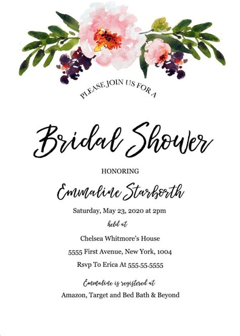 Examples of free bridal shower invitation templates