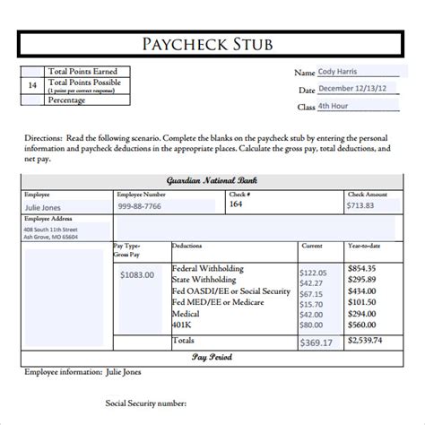 Free Check Stub Template