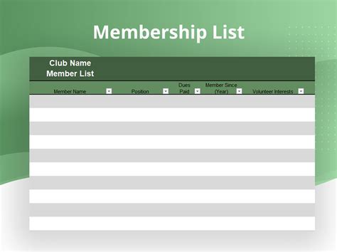 Free Club Membership Database Template