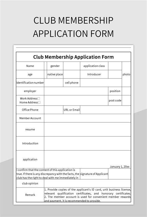 Free Club Membership Template