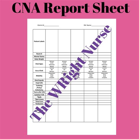 Free CNA Report Sheet Templates