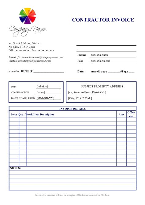 Free Contractor Invoice Template