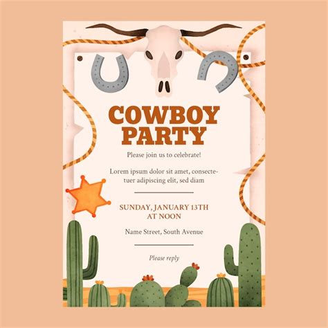 A free cowboy invitation template featuring a lasso and cowboy hat