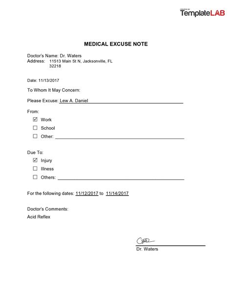 Free Doctors Note Template Sample