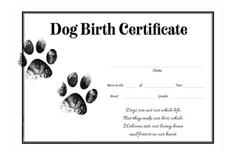 Free Dog Birth Certificate Template