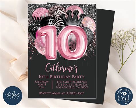 Free downloadable 10th birthday invitations templates