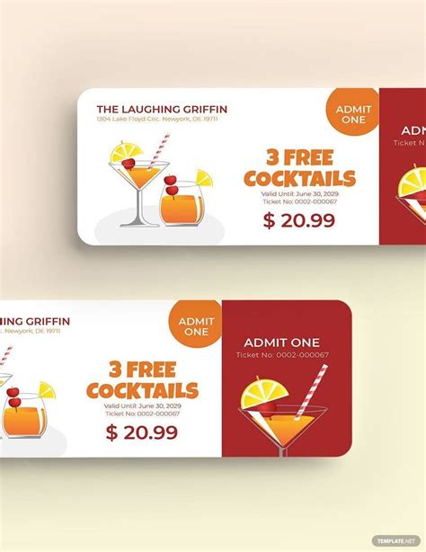 Free drink ticket template with bright colors