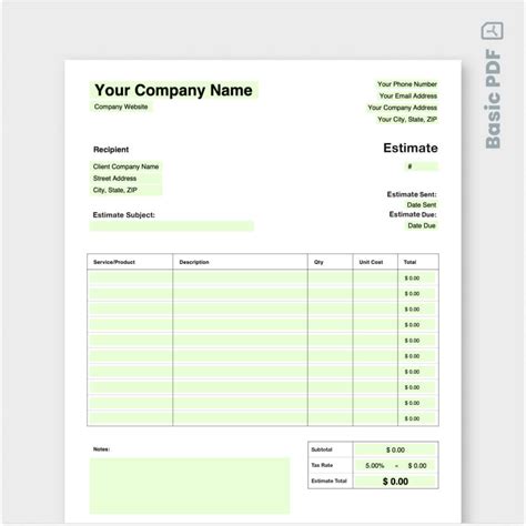 Free Google Docs estimate template download