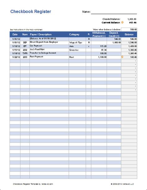 Free Excel template for book balancing