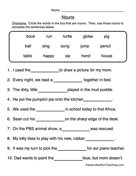 Free Fill In The Blank Worksheet Templates For English Language Learners