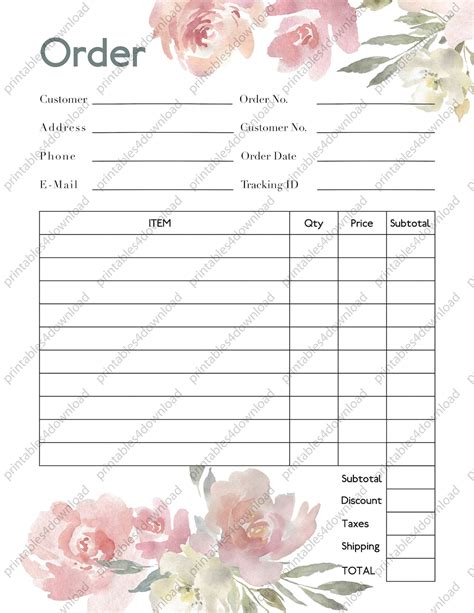 Florist Order Form Template Download