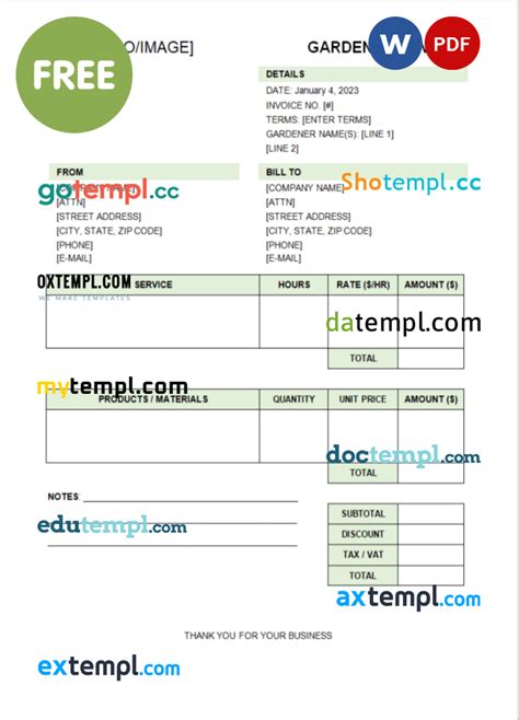 Free garden invoice template 2