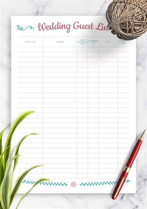 Free Guest List Template for Wedding