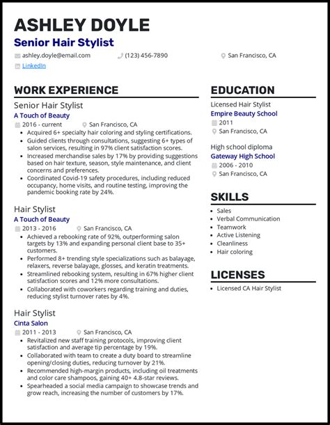 Free Hair Stylist Resume Template