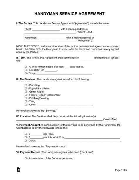 Free Handyman Contract Template PDF