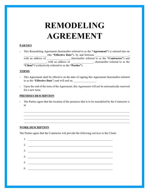 Free home remodeling contract template