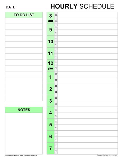 Free hourly planner printable template