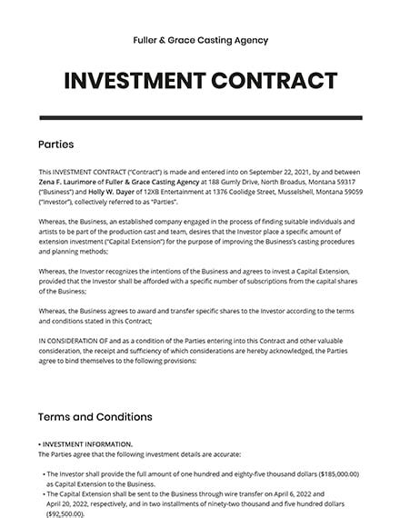 Free Investment Contract Template