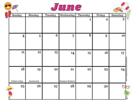 Free June calendar template