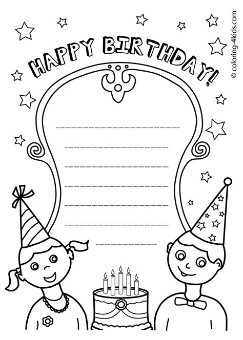 Free Kids Birthday Card Coloring Pages