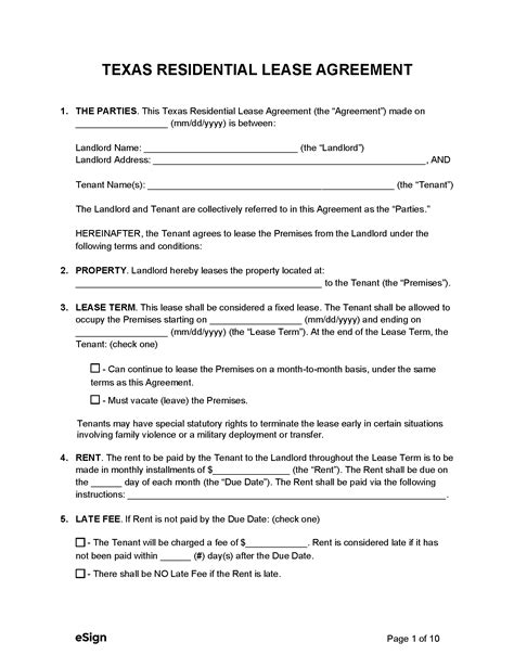 Free Lease Agreement Template Texas