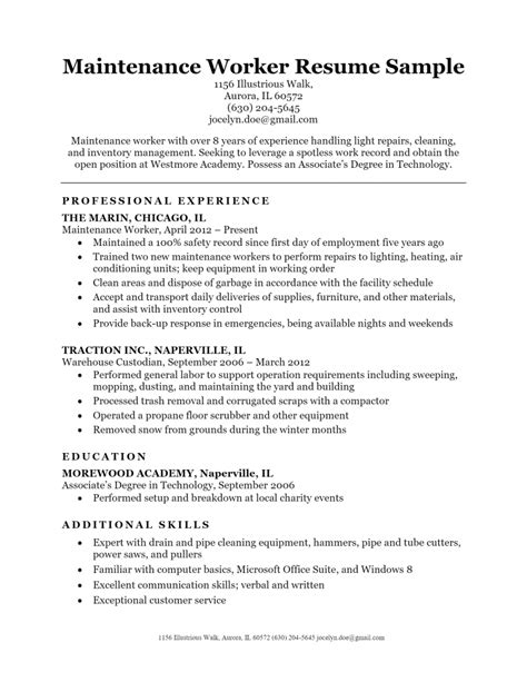 Free Maintenance Resume Template