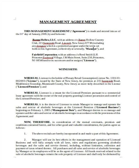 Free Management Agreement Templates Word