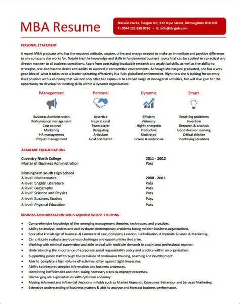 Free MBA Resume Template Download