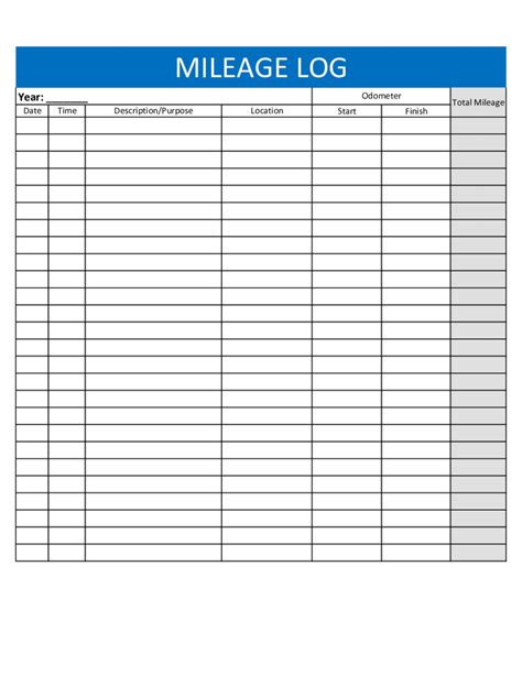 Free Mileage Log Template Printable