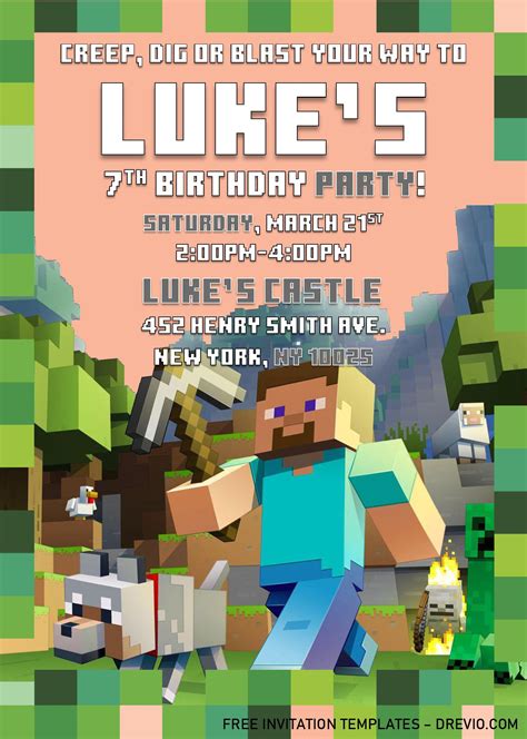 Free Minecraft Party Invitation Template