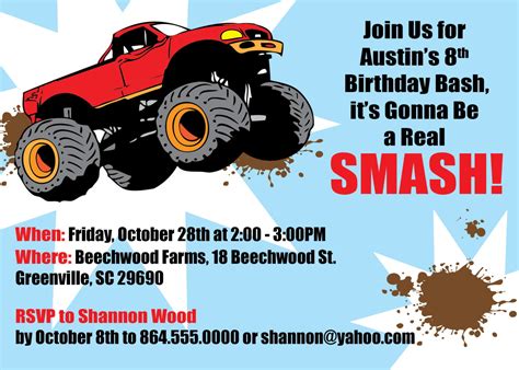 Free Monster Truck Birthday Invitations