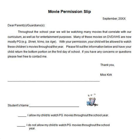 Free Movie Permission Slip Templates