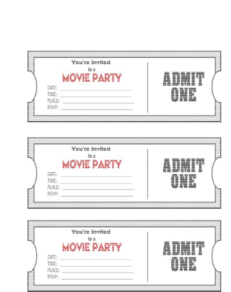 A free movie ticket invitation template with a bright blue background and yellow text