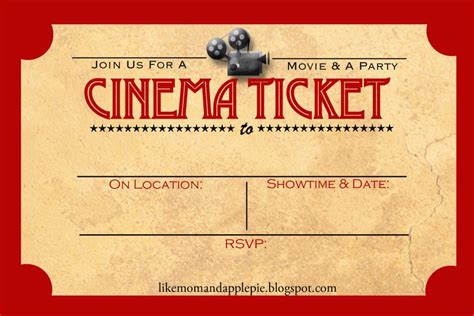 A free movie ticket invitation template with a film reel and a camera