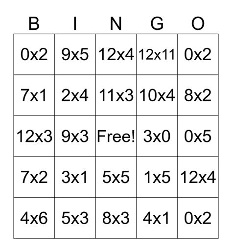 Free Multiplication Bingo Printables