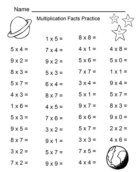 Free Multiplication Fact Sheets