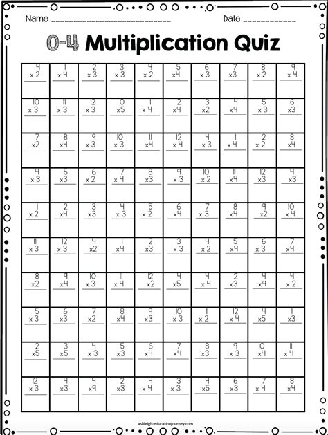 Free multiplication timed test printables for kids