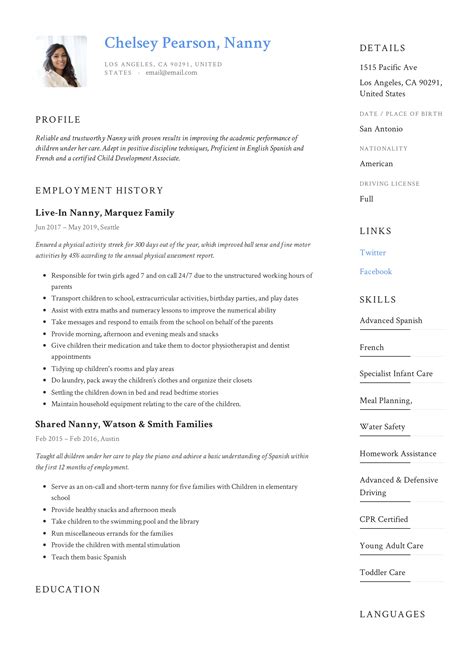 Free Nanny Resume Template Download