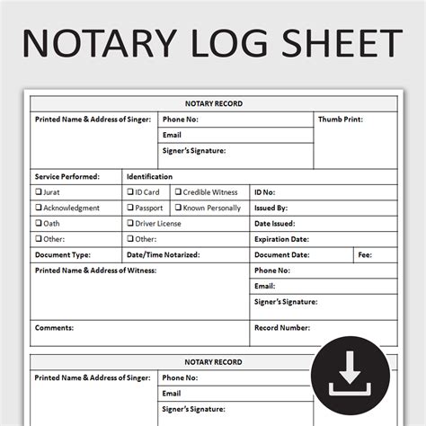 Free Notary Log Sheet Template