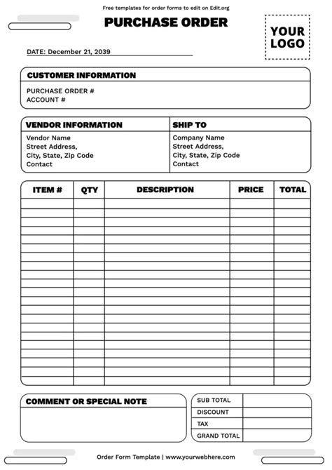 Free Order Form Template