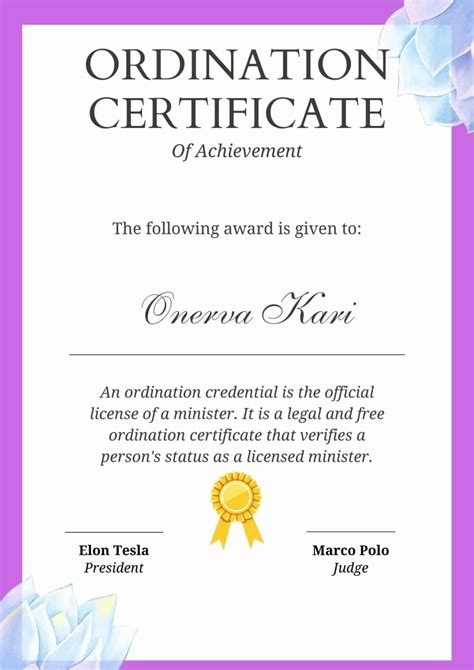 Free Ordination Certificate Template Word