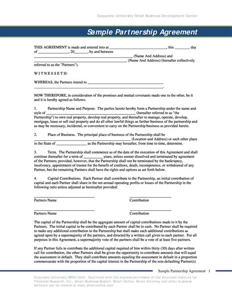 Free Partnership Agreement Templates