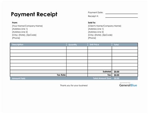 Free Payment Receipt Template Excel Download