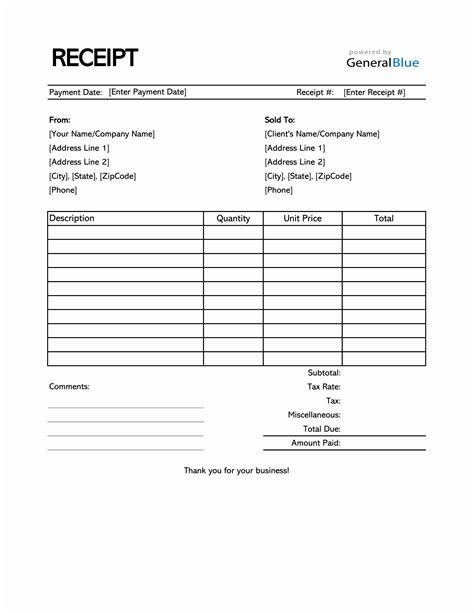 Free Payment Receipt Template Excel 3