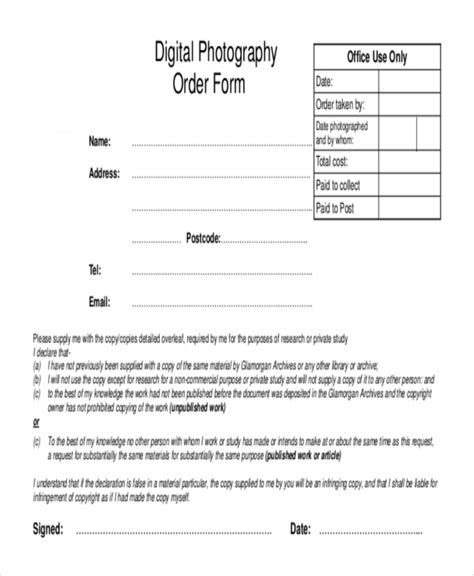 Free Photography Order Form Template Word