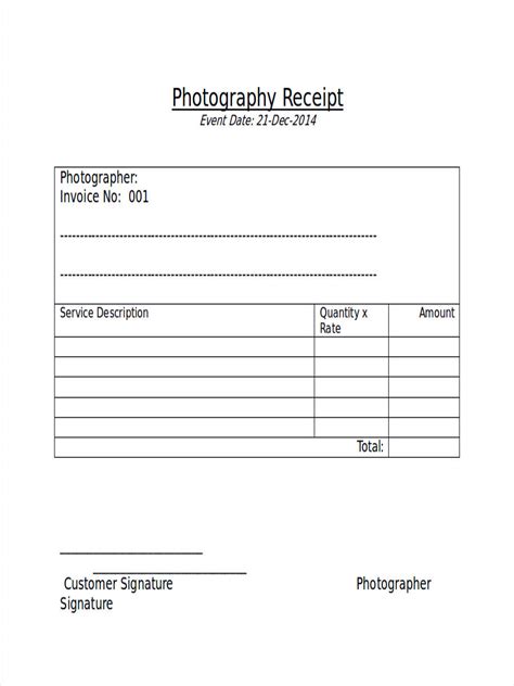 Free Photography Receipt Templates