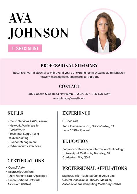 Free Pink Resume Template for Women