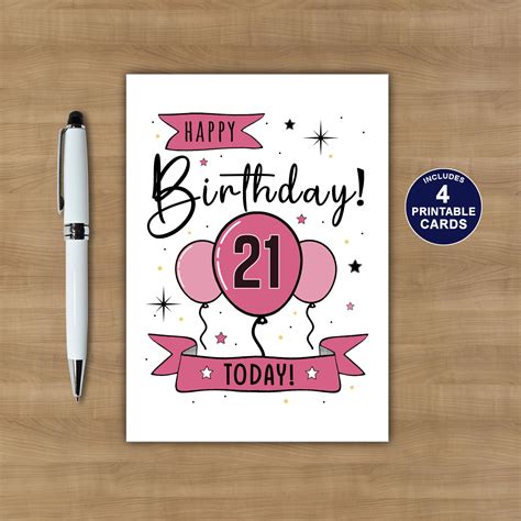 Free printable 21st birthday card templates for instant download