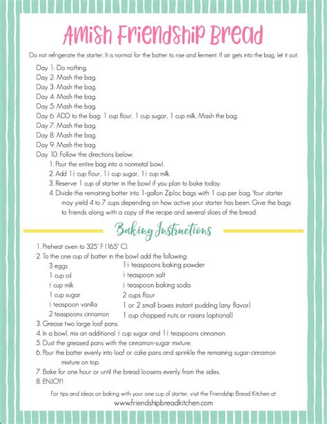 Free Printable Amish Friendship Bread Recipe