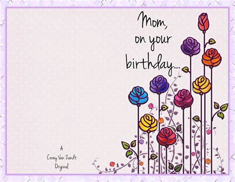 Free Printable Birthday Card for Mom with Floral Design